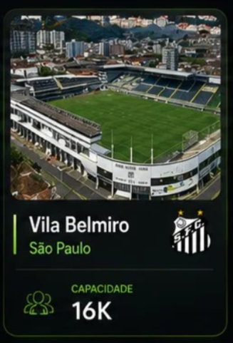 Card do estádio Vila Belmiro, São Paulo, capacidade 16K